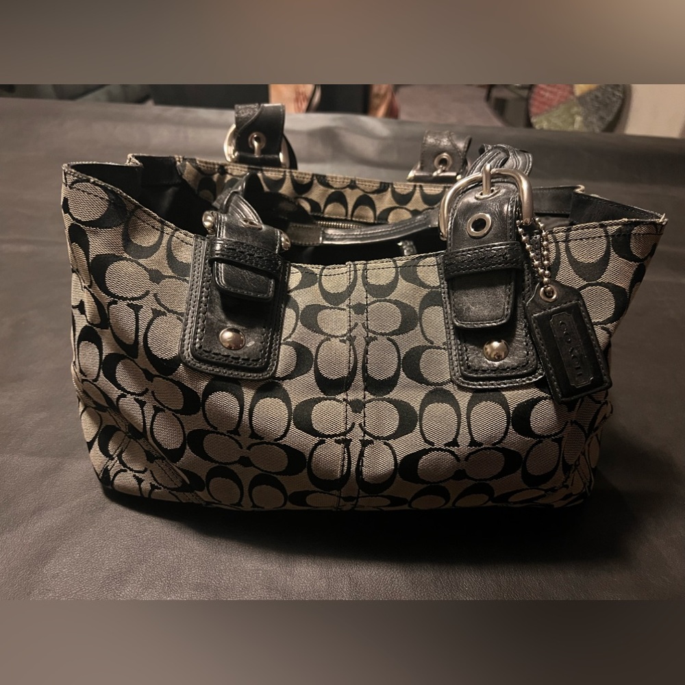 VINTAGE Y2K Authentic COACH Satchel Shoulder Handbag Grey/Black
